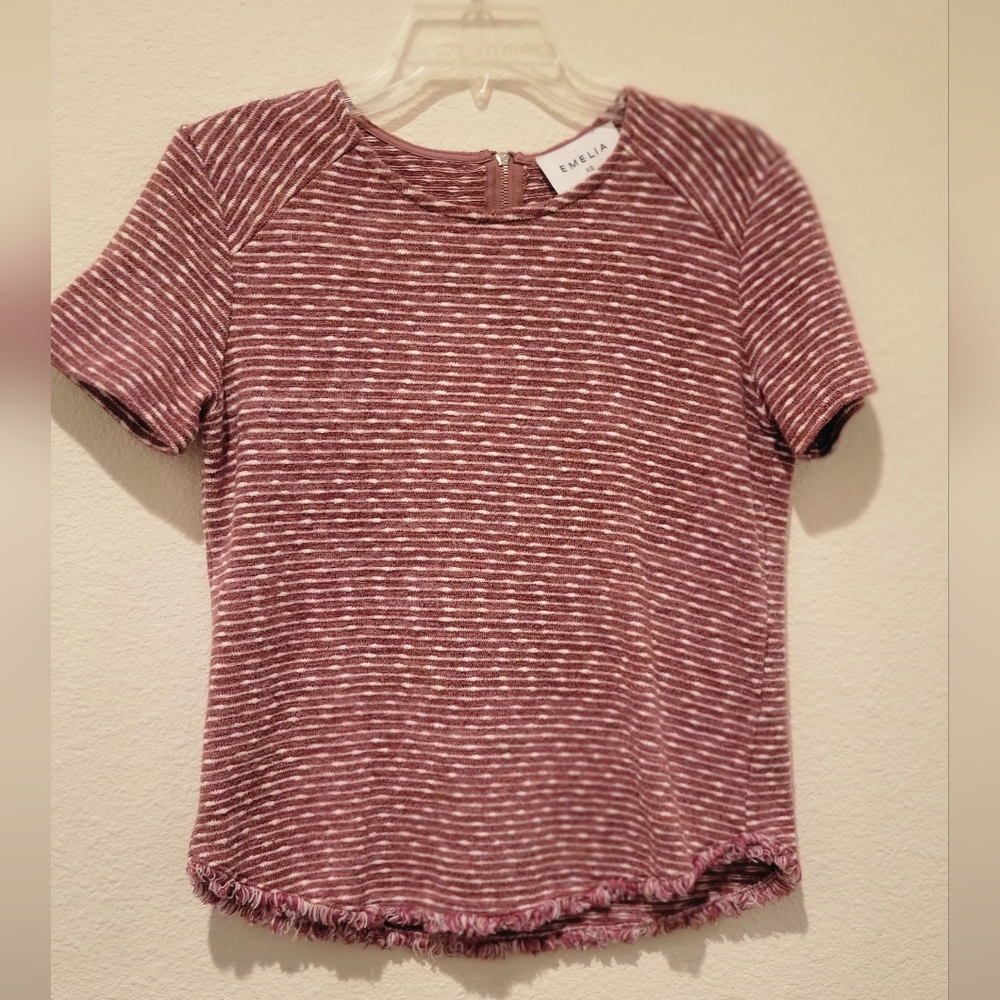 Emelia knit raw hem short sleeve top in women's XS
